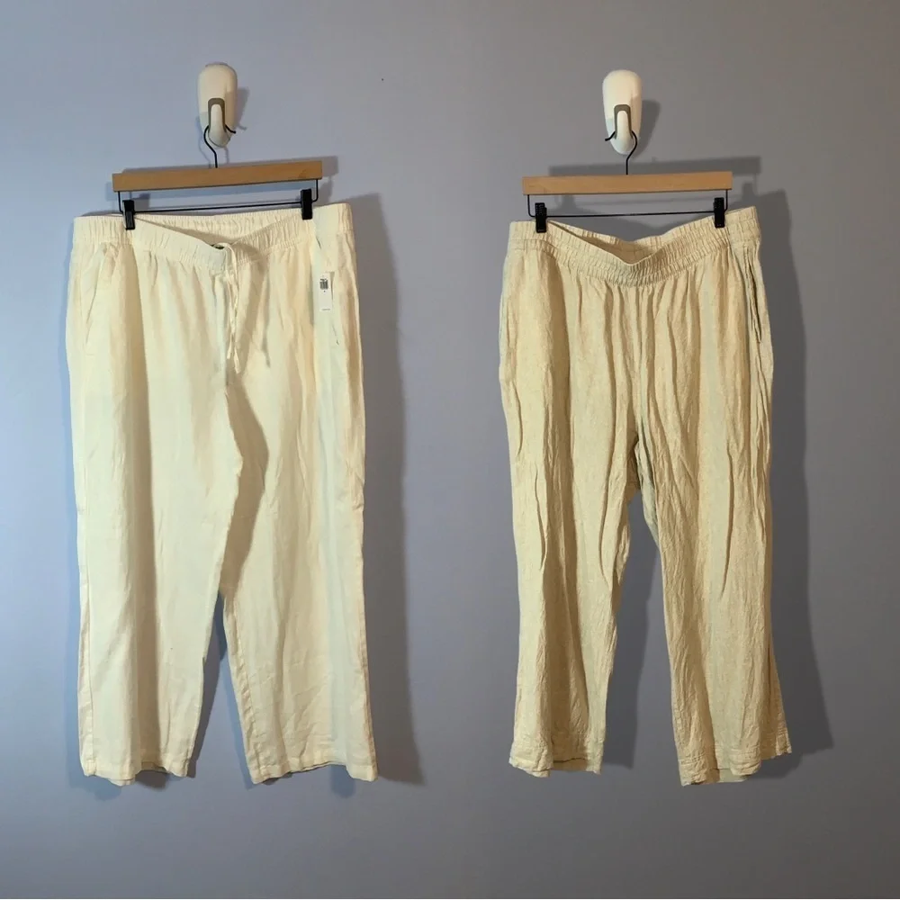 Old navy lot of 2 pairs linen pull on pants tan and white nwt size XL Wide leg